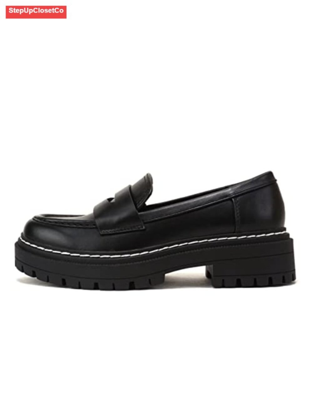 Platform Penny Loafer Slip On Lug Sole Stitched Detail Business Casual